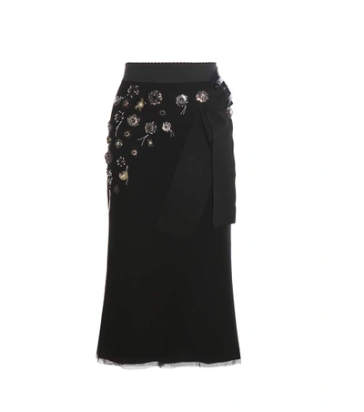 Shop Dolce & Gabbana Embellished Wool And Cotton-blend Midi Skirt In Llack