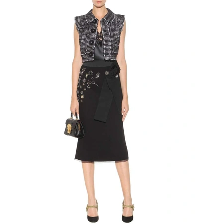 Shop Dolce & Gabbana Embellished Wool And Cotton-blend Midi Skirt In Llack