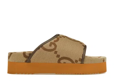 Pre-owned Gucci Jumbo Gg Platform Slide Monogram (women's) Sneakers In Camel/ebony In Multi