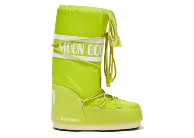 Pre-owned Moon Boot Icon Nylon Boot Sneakers In Lime Green/white