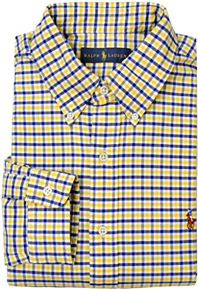 Polo Ralph Lauren Men's Tattersall Oxford Sport Shirt In Yellow/royal