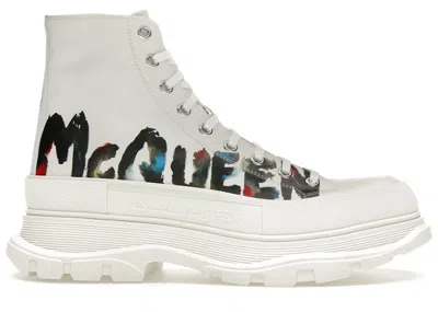 Pre-owned Alexander Mcqueen Men's  Tread Slick Boot Graffiti Sneakers In White/black