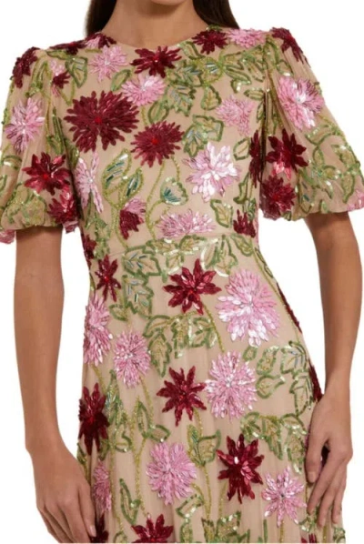 Mac Duggal Floral Embroidered Mesh Gown With Statement Sleeves