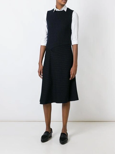 Shop 08sircus Pinstripe Asymmetric Skirt Dress In Black