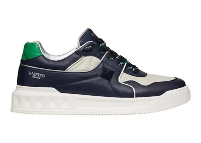 Pre-owned Valentino Garavani Men's  One Stud Low Top Sneakers In Marine/white/bright Green In Multi