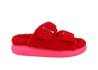 Pre-owned Alexander Mcqueen Shearling Slides (women's) Sneakers In Red/pink