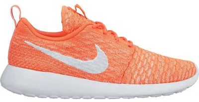Pre-owned Nike Roshe Run Flyknit (women's) Sneakers In Hot Lava/white/sunset Glow