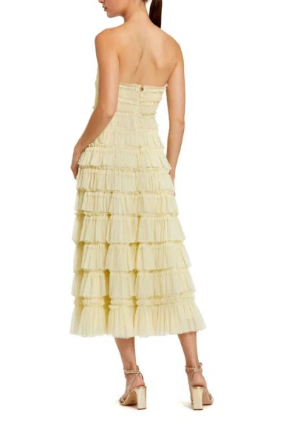 Mac Duggal Solid Mesh Dot Micro Ruffle Strapless Midi Dress