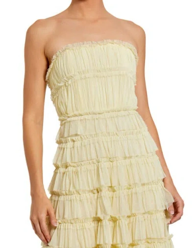 Mac Duggal Solid Mesh Dot Micro Ruffle Strapless Midi Dress