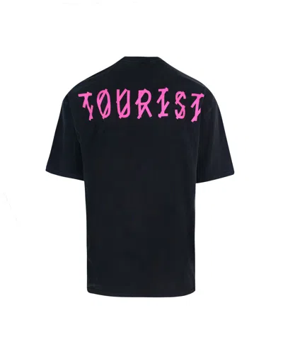 44 Label Group Tourist Black Crewneck T-shirt With Maxi Print On Front And Rear In Cotton Man