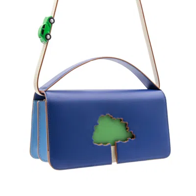 Absurde Women's Blue / Green Speed Limit Medium Bag In Navy Leather