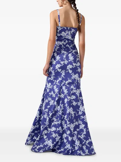 Carolina Herrera Floral-print Gathered Gown In Blue