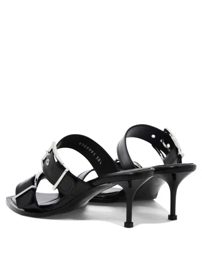 Alexander Mcqueen 75 Leather Buckle Sandals In Black