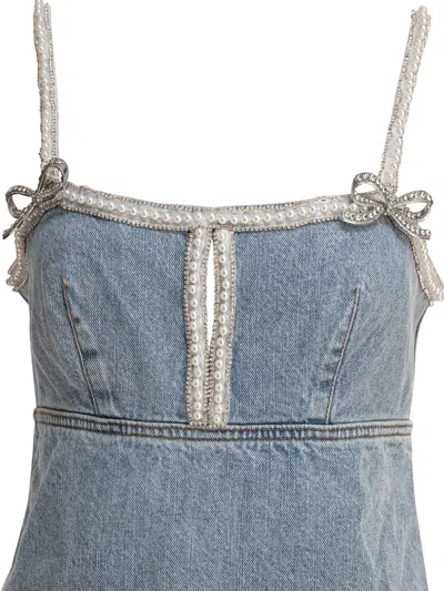 Self-portrait Denim Pearl Mini Dress In Blue