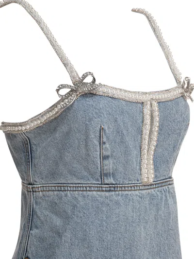 Self-portrait Denim Pearl Mini Dress In Blue