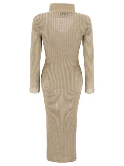 Self-portrait Ribbed Lurex Knit Turtleneck Maxi Dress