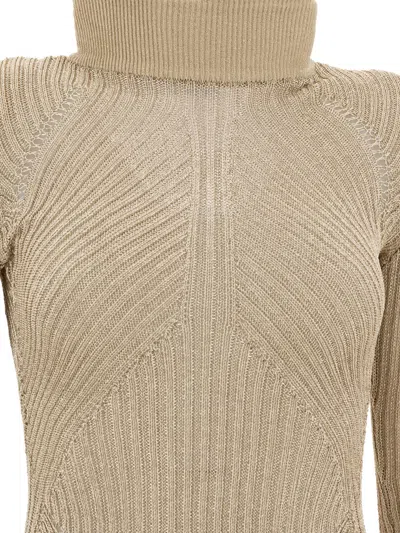 Self-portrait Ribbed Lurex Knit Turtleneck Maxi Dress