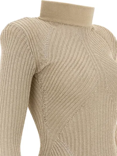 Self-portrait Ribbed Lurex Knit Turtleneck Maxi Dress