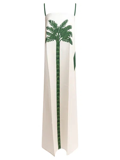 Tallulah Maxi Dress With Green Palm Tree Graphic In White