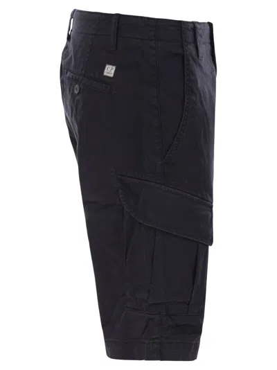 C.p. Company Cp Company Stretch Cotton Satin Cargo Shorts In Black