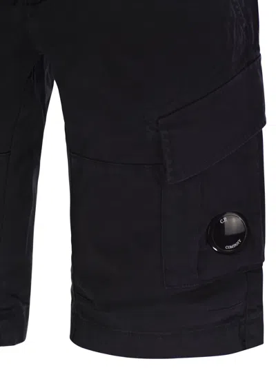 C.p. Company Cp Company Stretch Cotton Satin Cargo Shorts In Black