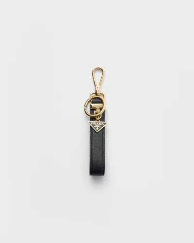 Prada Saffiano Leather Key Ring In Black