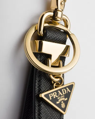 Prada Saffiano Leather Key Ring In Black