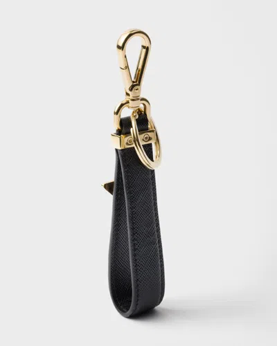 Prada Saffiano Leather Key Ring In Black