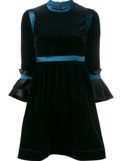 Roksanda Neruda Satin And Organza-trimmed Velvet Mini Dress In Blue