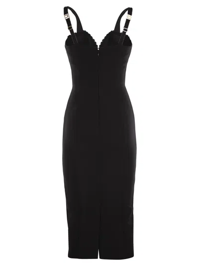 Elisabetta Franchi Double Stretch Crepe Dress With Embroidered Scalloping