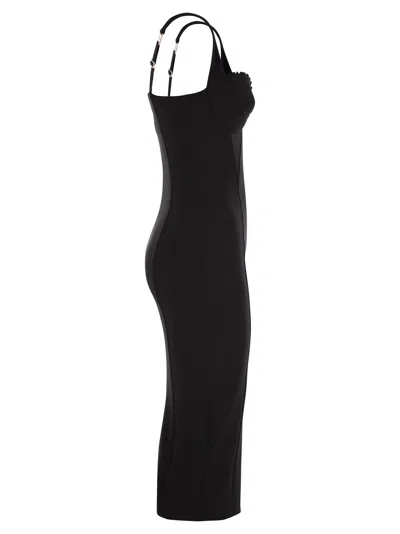 Elisabetta Franchi Double Stretch Crepe Dress With Embroidered Scalloping