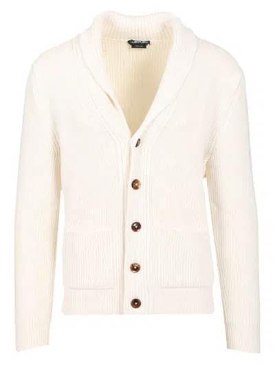 Tom Ford Silk Merino Shawl Collar Cardigan Knitwear White
