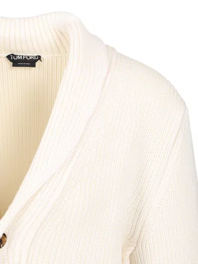 Tom Ford Silk Merino Shawl Collar Cardigan Knitwear White