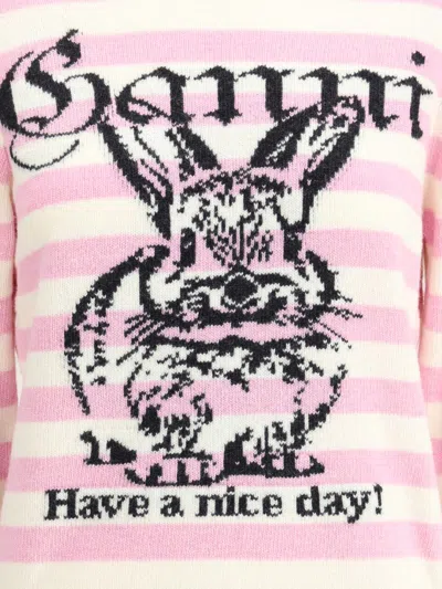 Ganni Striped Sweater With Rabbit