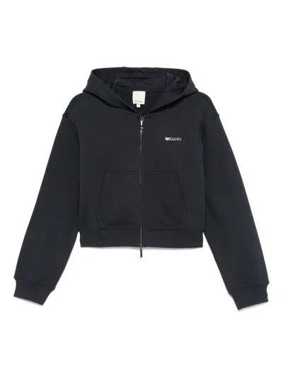 Emporio Armani Cotton Zipped Hoodie In Black