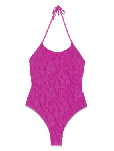 Emporio Armani Neck Halter High Leg Textured Swimsuit