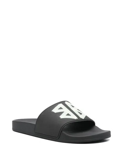 Balenciaga Black Sandals With Maxi Contrasting Logo In Tech Fabric Man