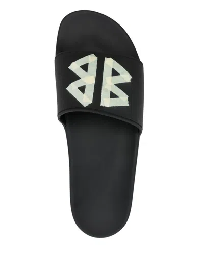 Balenciaga Black Sandals With Maxi Contrasting Logo In Tech Fabric Man