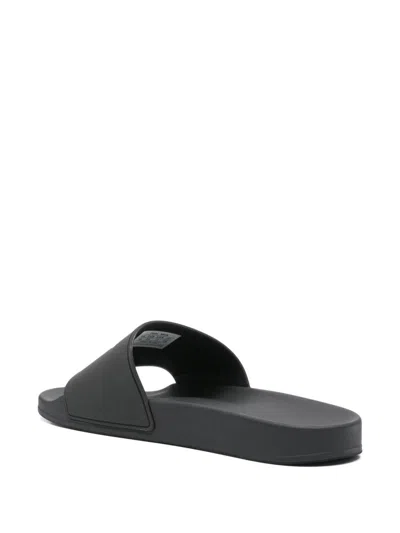 Balenciaga Black Sandals With Maxi Contrasting Logo In Tech Fabric Man