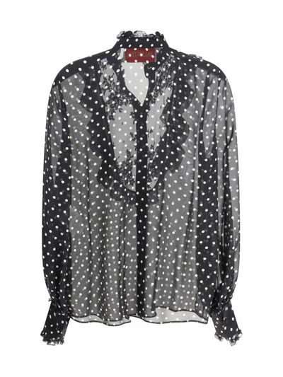Valentino Garavani Polka Dot Tulle Bib Button-up Shirt
