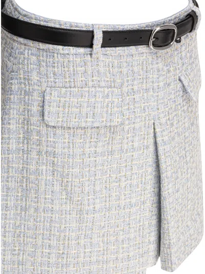 Self-portrait Waist Belted Pleat Pockets Textured Fabric