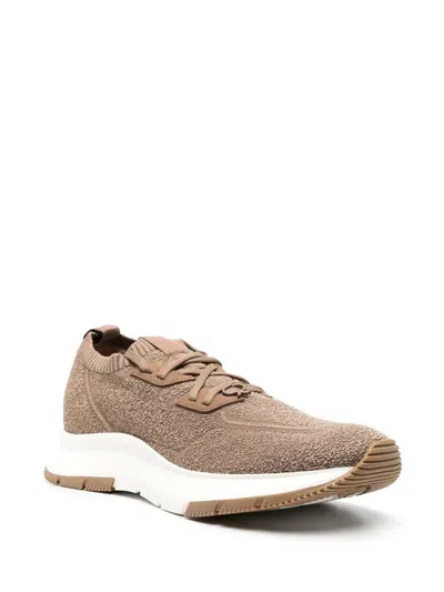 Gianvito Rossi Glover Stretch Knit Low-top Sneakers In Brown