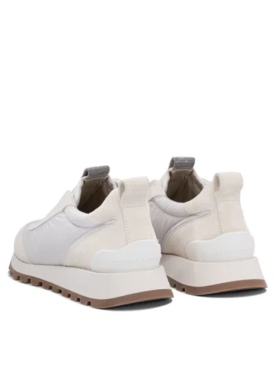 Brunello Cucinelli Women Slip On Sneakers In Leather And Fabric In Neutral