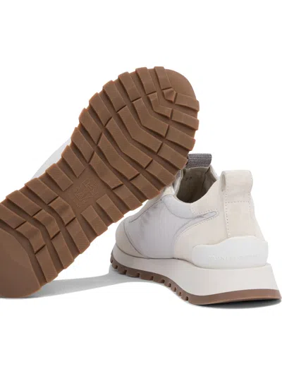 Brunello Cucinelli Women Slip On Sneakers In Leather And Fabric In Neutral