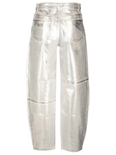 Ganni Metallic-finish Organic-cotton Tapared Jeans