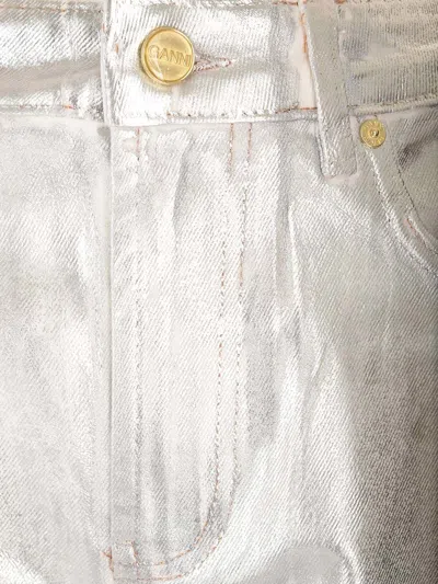 Ganni Metallic-finish Organic-cotton Tapared Jeans
