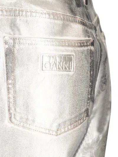 Ganni Metallic-finish Organic-cotton Tapared Jeans
