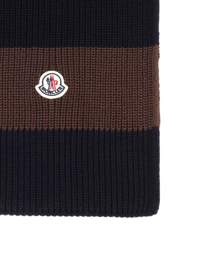 Moncler Striped Cotton Scarf Scarves And Foulards Black
