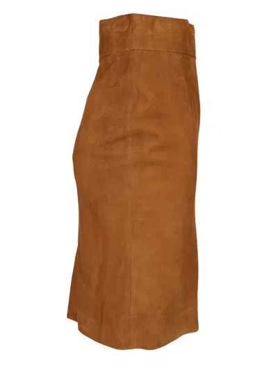 Tagliatore Suede Midi Skirt Skirts Brown