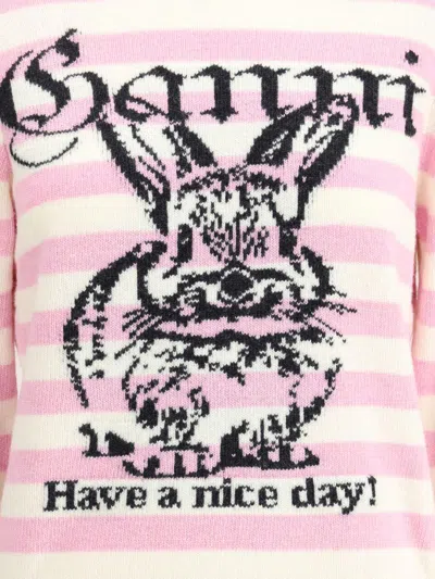 Ganni Striped Sweater With Rabbit